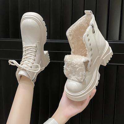 Fashion Sweet Ankle Women Boots Winter Lace Up ZIP Shoes for Women Hoof High Heels Warm Plush Metal Buckle Leather Modern Boots Zapatos