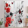 Set Of 2 Red Rose Butterfly Print Curtains Polyester Fabric Suitable Bedroom Living Room Decoration Curtain Machine Washable Perfect For Area