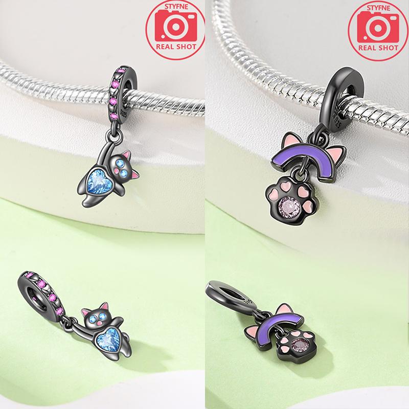 Black Cat Beads Pendant Fit Bracelet Necklace Accessories Bead Charms Copper Jewelry Making Fine Jewelry Gift