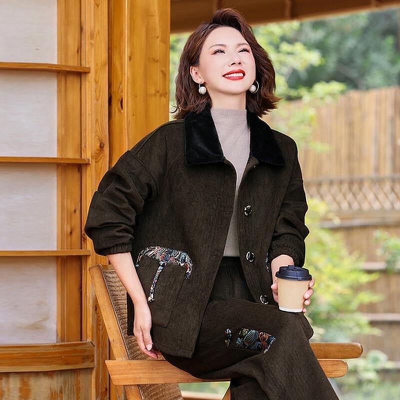 Yalu Women's Corduroy Padded Winter Two-Piece Set