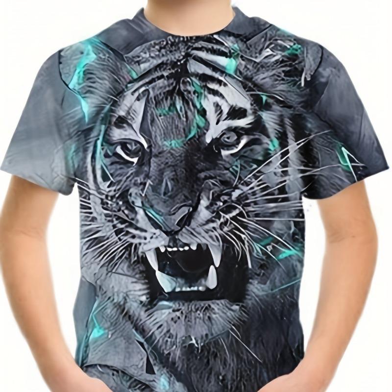 Children's Clothing Boys Tshirt Short Sleeve Girl T-Shirt Creative Round Neck Tigers Stylish Print Kids Summer Clothes Tops Tees