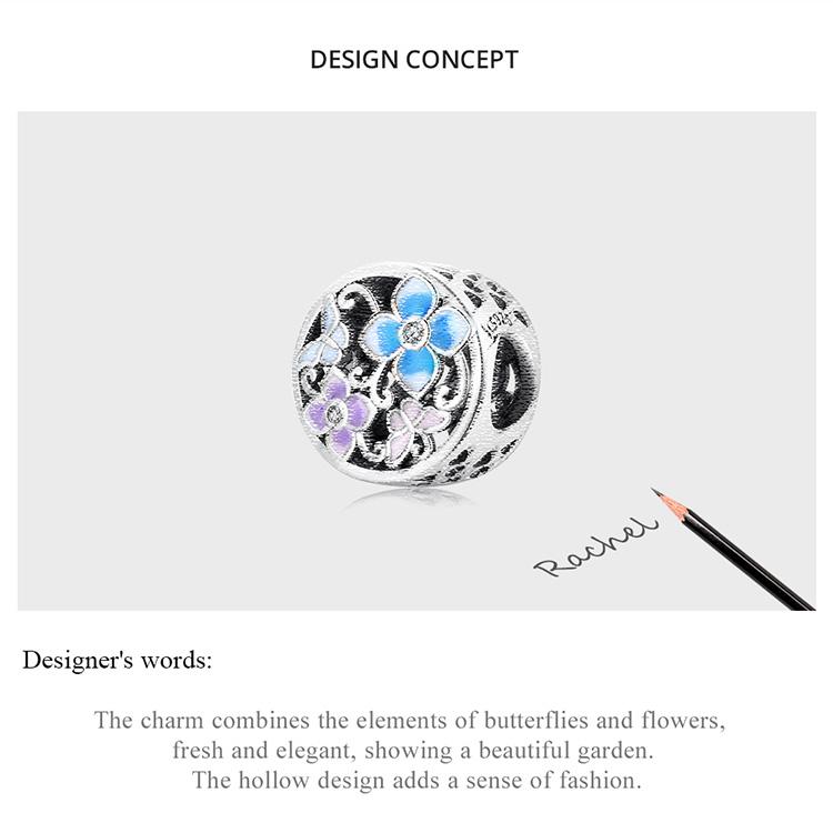Bamoer Colorful Flowers & Butterflies Charm Authentic 925 Sterling Silver Pendant Fit Women DIY Making Bracelet Fine Jewelry Gift