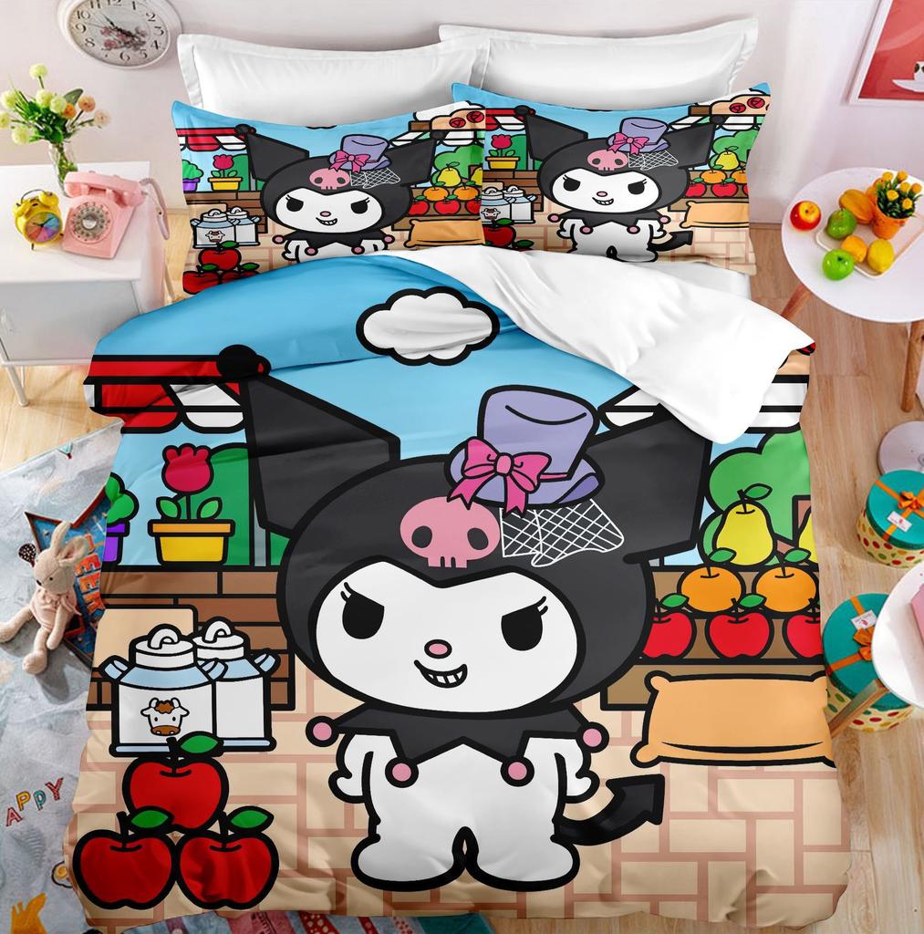 Digital Print Three-Piece Cartoon Cute Kuromi Kuromi Bedding