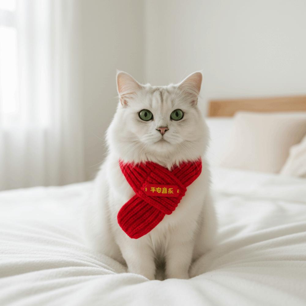 Red Color New Year Dog Scarf Cute Pet Dress Up Costume 2026 New Year Cat Knitted Scarf  Pet Show
