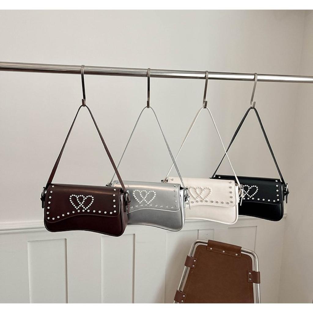 Crossbody Bag Women PU Studded Heart Decoration Daily Commute