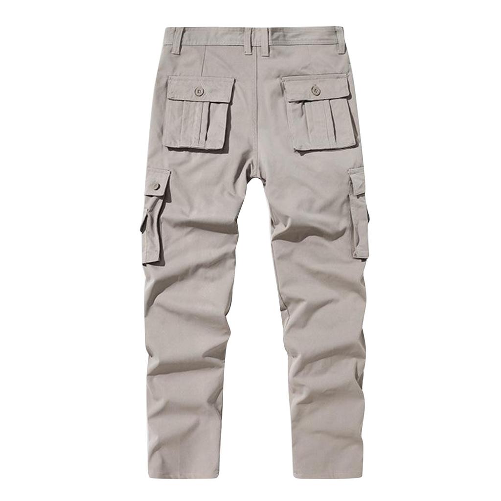 Men's Solid Color Multi-Pocket Cargo Pants Men's Casual Sports Straight Trousers