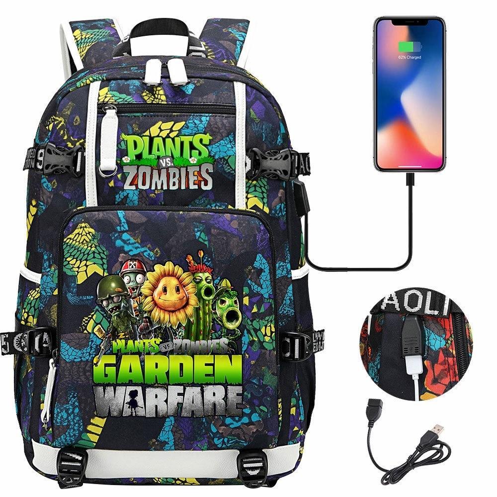 Plant Vs USB Headphones Teenager Student Backpack Casual Travel Daypack for Boys Girls