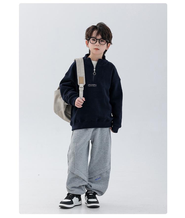Doppelseitiger Kapuzenpullover für Jungen aus australischem Fleece mit halbem Reißverschluss - Kollektion Winter 2025, Stehkragen, Langarm-Oberteil für mittleres und großes Kind