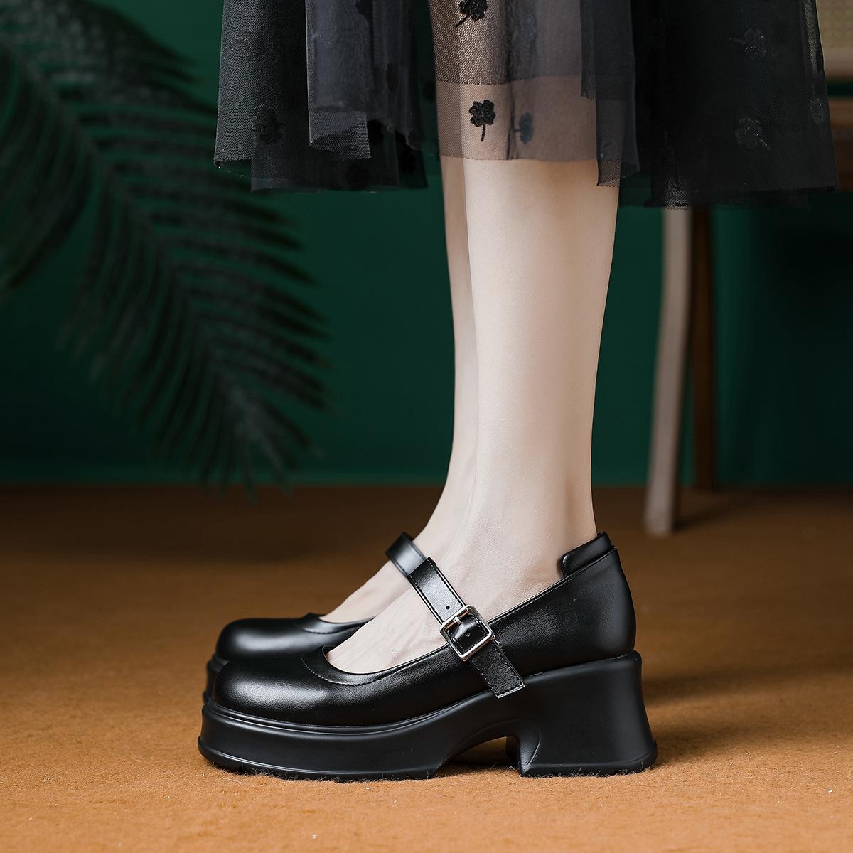 

Туфли Мэри Джейн на толстой подошве для женщин 2024 года, новые модные повседневные простые однотонные универсальные туфли на толстом каблуке, осеннее время 40 чёрный