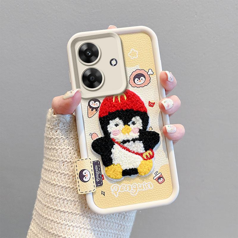 KEYSION Cartoon Cute Plush Embroidery Case for Realme Note 60 60X with Lanyard Shockproof Phone Cover for OPPO Realme Note 60X
