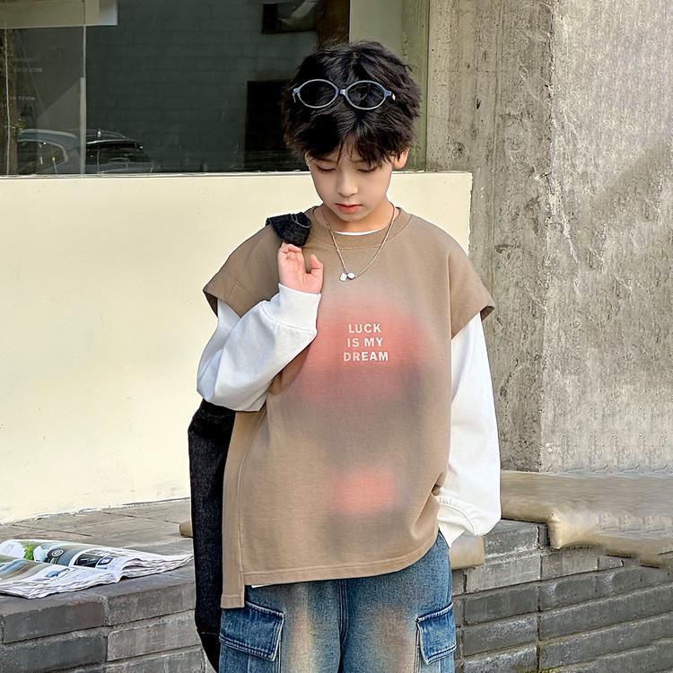 

Boys Layered Long Sleeve Sweatshirt Set - Spring & Autumn Two-Piece 160 cm средний коричневый