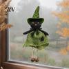 Hochwertige Hexenfigur Halloween Hängedekoration, Gruselige Kürbis-/Geist-/Hexen-/Schwarze Katze Puppe Ornament mit Strapazierfähigem Jute-Rock für Spukhaus