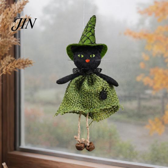 Hochwertige Hexenfigur Halloween Hängedekoration, Gruselige Kürbis-/Geist-/Hexen-/Schwarze Katze Puppe Ornament mit Strapazierfähigem Jute-Rock für Spukhaus