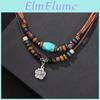 Charming Rope Decorative Vintage Wax Wooden Beads Turquoise Clavicle Chain Adults Necklace
