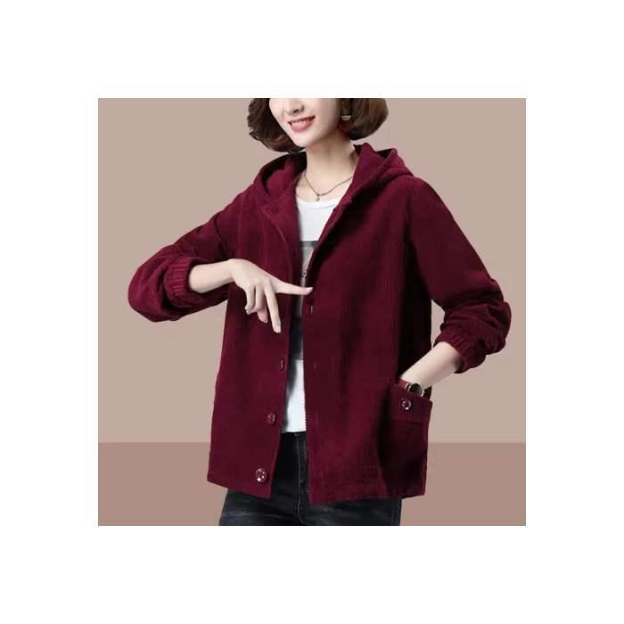 Women's Corduroy Jacket - Thick Velvet, Simple Loose Fit, Plus Size, Slimming Korean Style for Autumn and Winter.