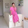 New Arrivals Open Run Women Minimal Long Dress Volume Wrinkle