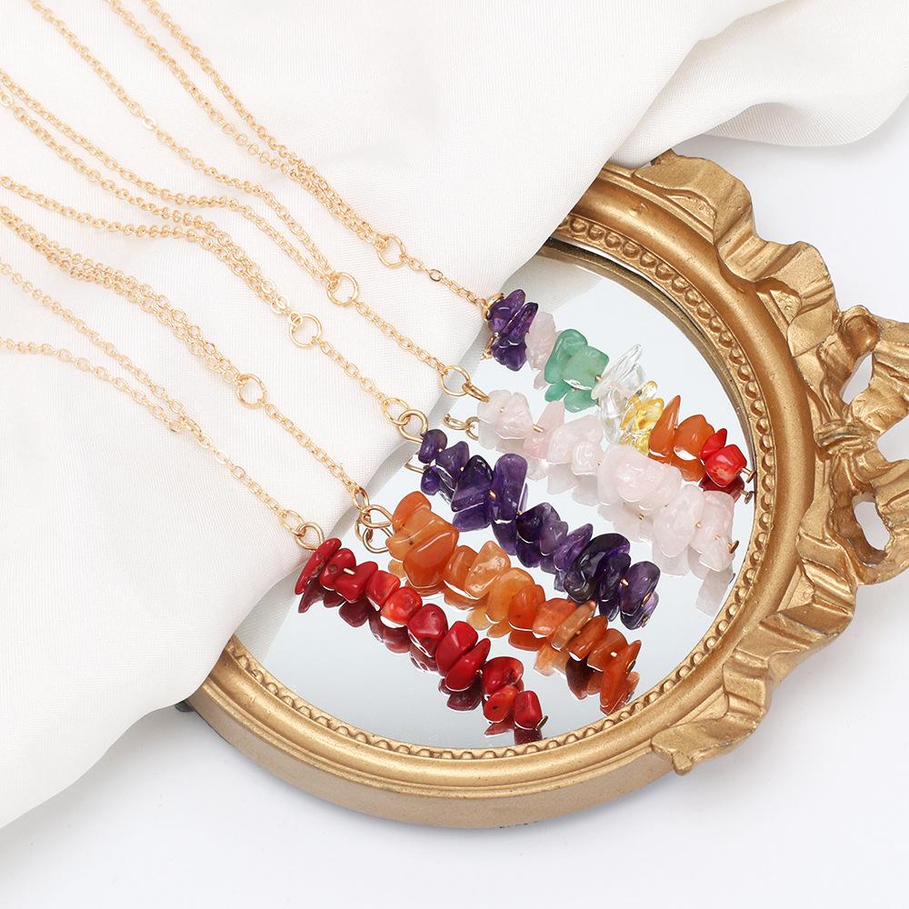 Creative Colorful Raw Crystal Pendant Necklace, Ins Trendy Clavicle Choker