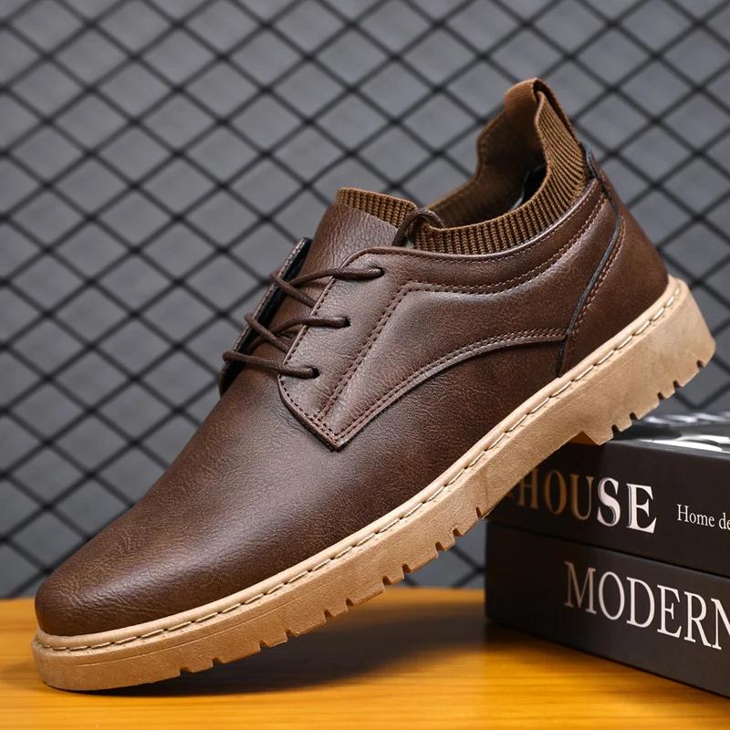 2026 Leather Casual Shoes For Men Leather Loafers Shoes Comfortable Anti-Slip Outdoor Slip On Sneakers Fashion Retro Leisure