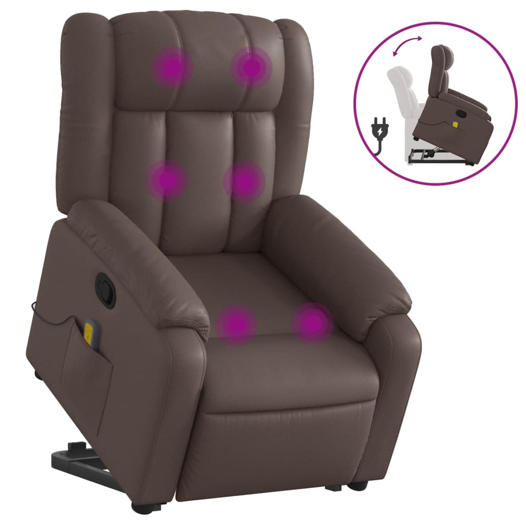 Recliner Chair with Lift Assist Brown Faux Leather