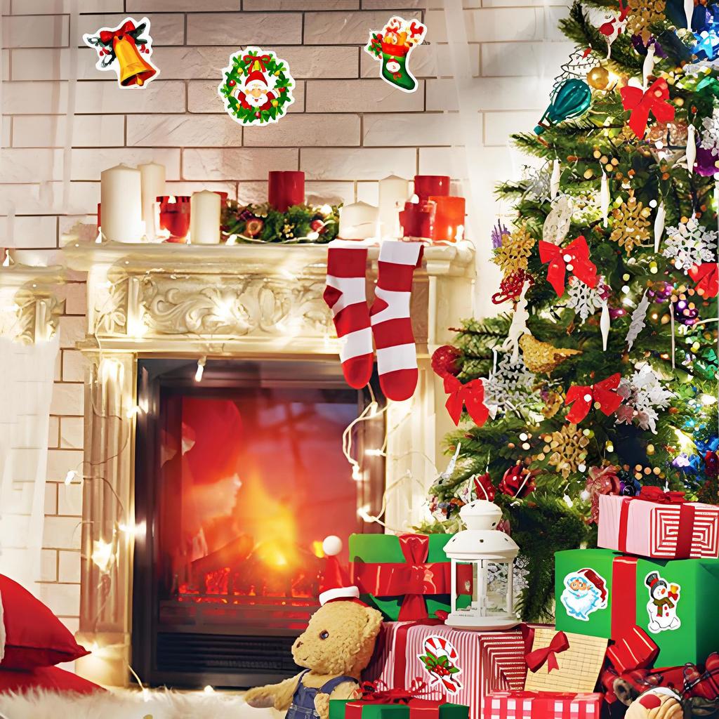 Christmas Theme Stickers, 100Pcs Vinyl Waterproof Merry Christmas Stickers for Envelopes Gifts Tags Crafts Snowboard Decorations