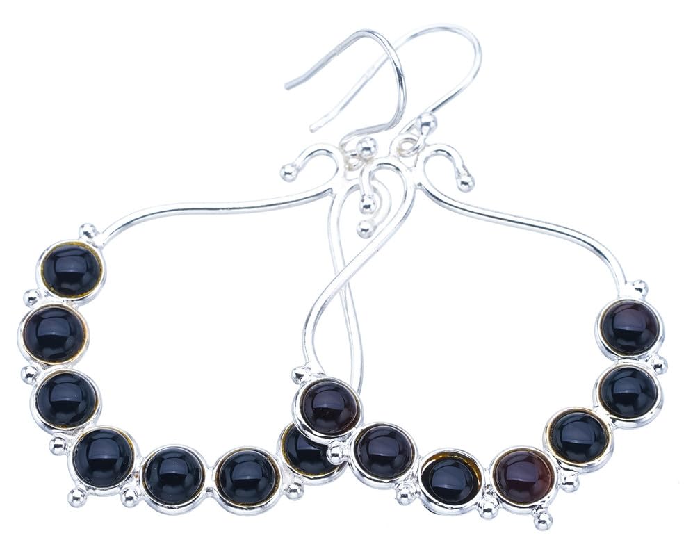 

StarGems® Natural Black Onyx Handmade 925 Sterling Silver Earrings 2 F6105