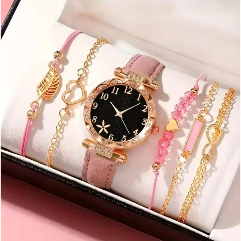 Damenuhr Damen Diamant Zifferblatt Armband Quarz Uhr Perlenarmband Set