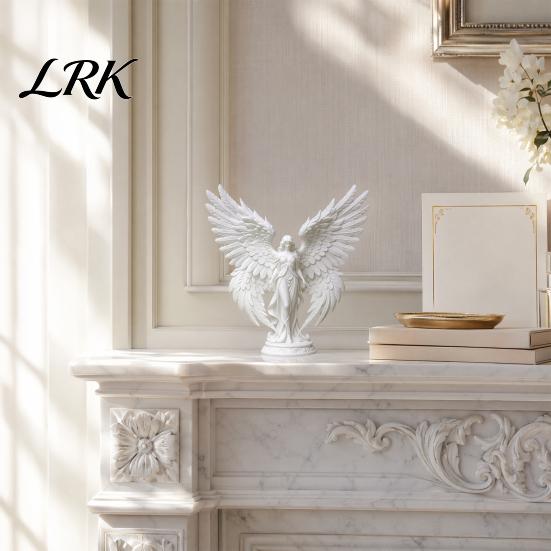 Home Office Spiritual Decor 3D Printed Angel Figurine with Large Wings, White Matte Statue, Desk Statue Aesthetic Minimalist Sculpture for Desktop