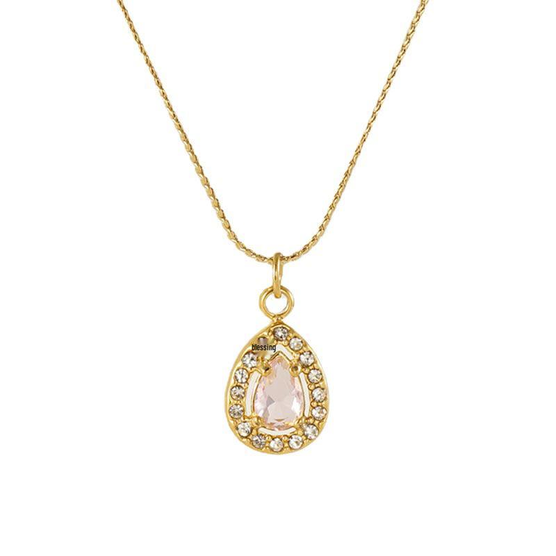 Europäische & Amerikanische Beliebte Zirkon Wassertropfen Halskette, Damen 18K Edelstahl Anhänger Schlüsselbeinkette Schmuck