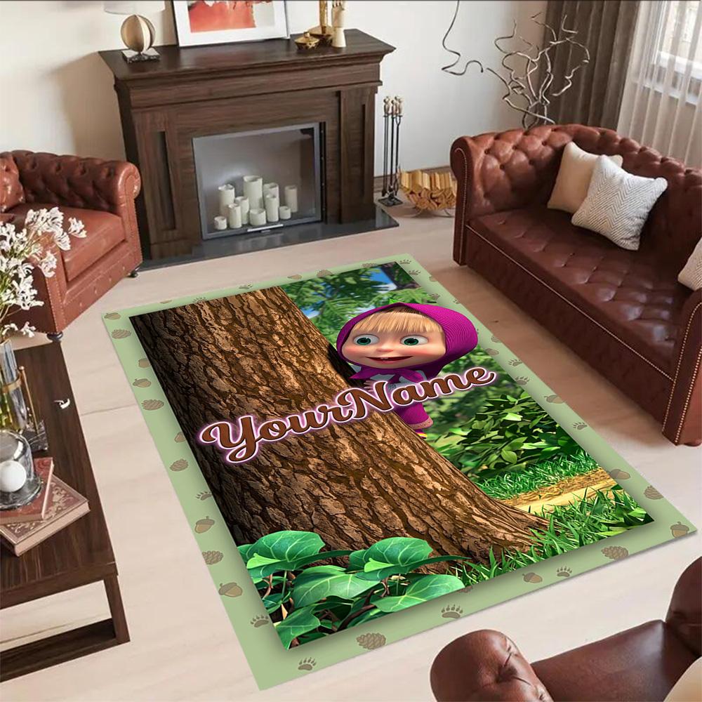 Masha Bear Customized Name Area Rug Design for Balcony Entryway Game Room Hallway Antislip Carpet Office home decor Spiritual Gift