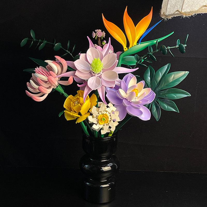 Moc Eternal Flowers Rose Bouquet Building Block Model Kit Ornament Assembly Creative Diy Educational Adults Toy Brick Home Decor