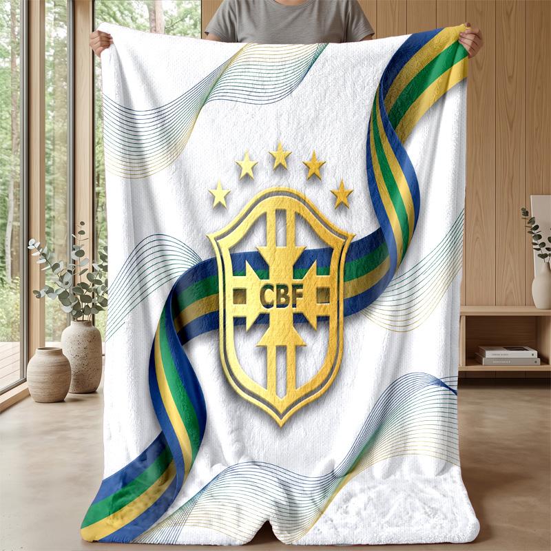Brazil Football Printed Flannel Blanket Skin Friendly Warm Decorative Throw for Indoor Couch Bed Daily Use