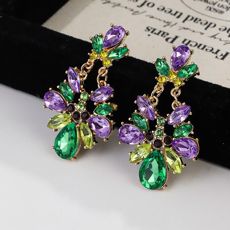Cross-Border Mardi Gras Sparkling Rhinestone Statement Earrings