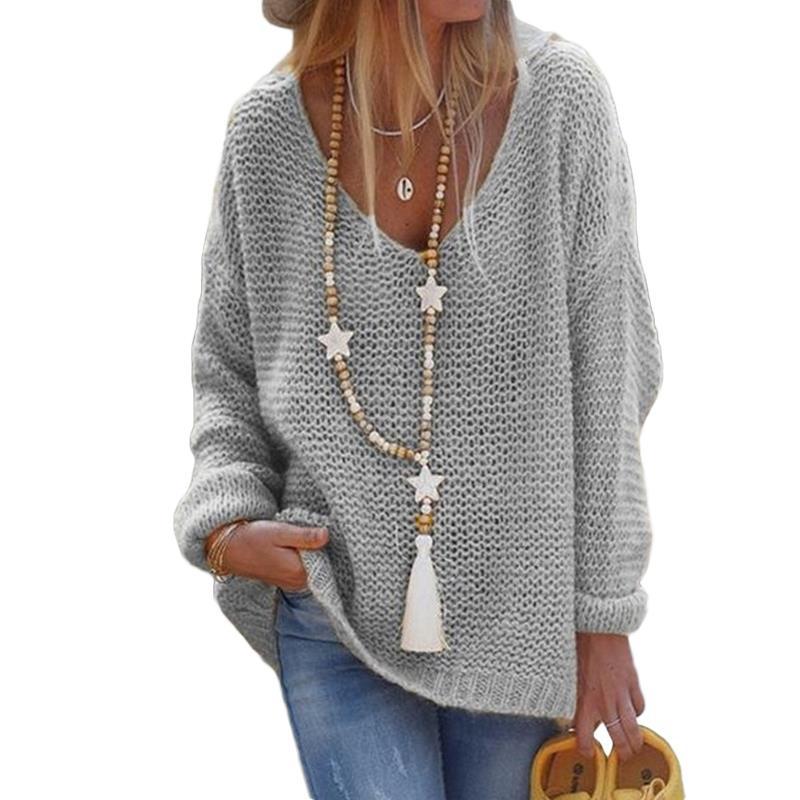 Herbst und Winter Damen Pullover Strickwaren V-Ausschnitt Langarm Strickoberteile Pullover
