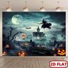 2D Flat Banner, Haunted Castle and Bat-witch Halloween Background -XY