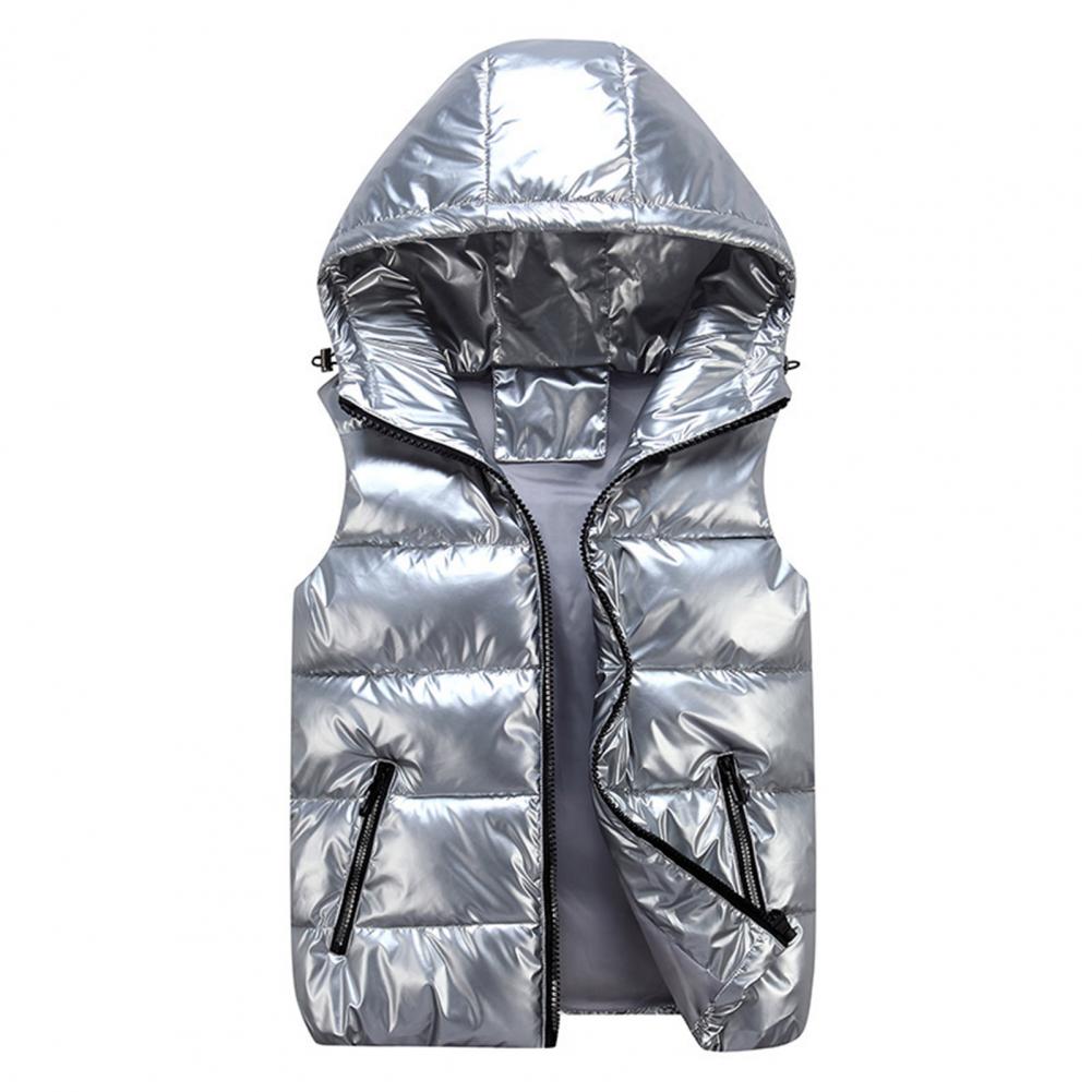 

Women Winter Vest Warm Bright Color Pockets Cotton Padded Vest Inner Layer Quilted Women Bright Color Vest Streetwear XS срібний