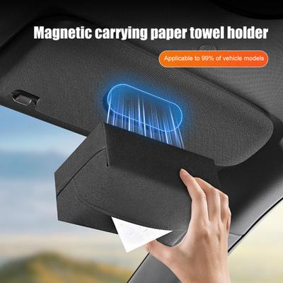Car Tissue Box Magnetic Leather Tissue Holder Flexible Installation Tissue Dispenser for Car Seat Back Center Console Sun Visor Universal Car