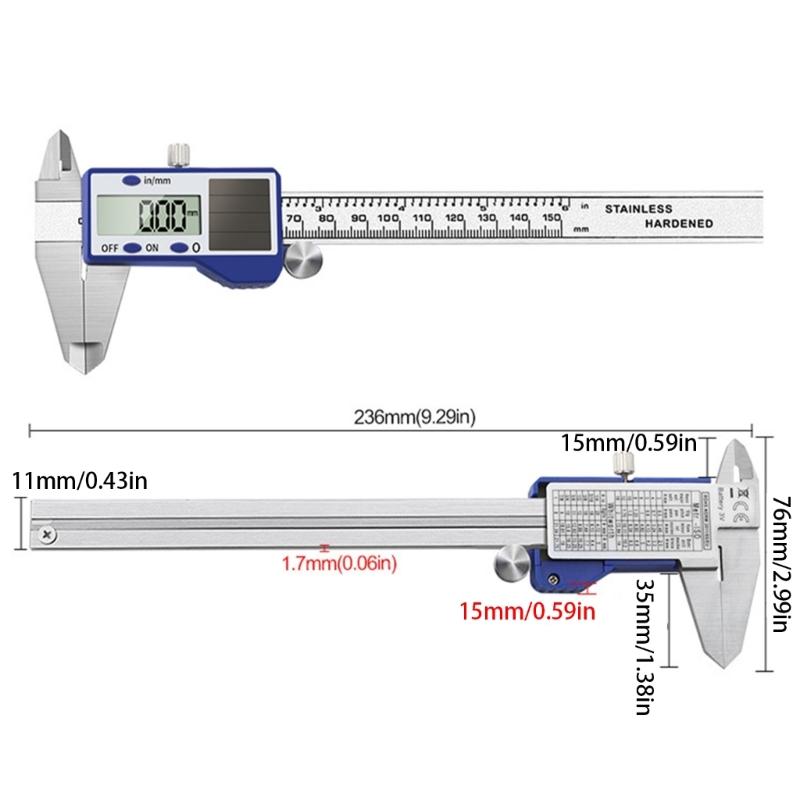 Upgrades Solar PoweredSteel Digital Calipers 150mm with Double Power Supply & Storage Case for for Mechanical Engineering