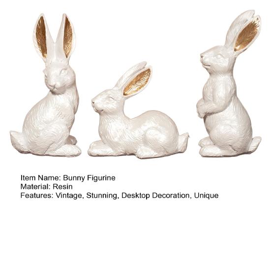 Yousheng 3 Pcs Easter Bunny Figurine Cute Resin/Flocking Rabbit Statue for Spring Farmhouse Tiered Tray Table Mantel Centerpiece