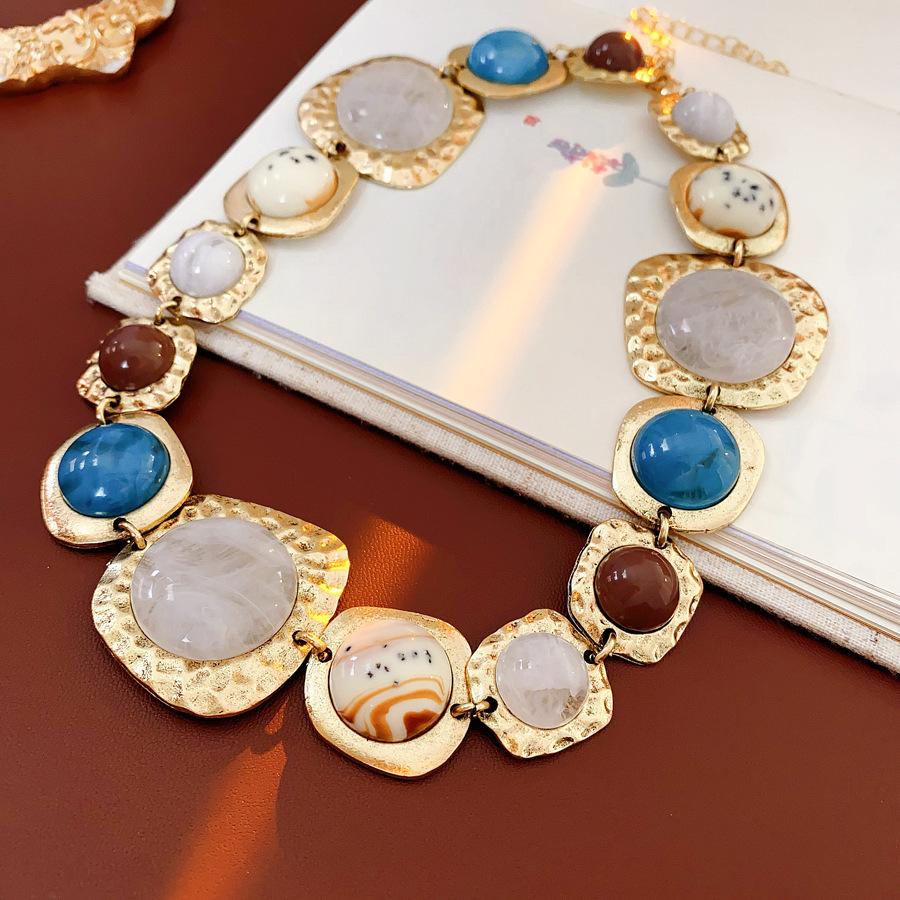 Turquoise Blue Diamond Flower Stud Earrings Necklace Light Luxury Niche Clavicle Chain Premium Jewelry Set