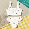 Girls Two Piece Swimsuit Tankini Set with Patterned Crop Top and Matching Bottoms for Swimming and Beach Activities