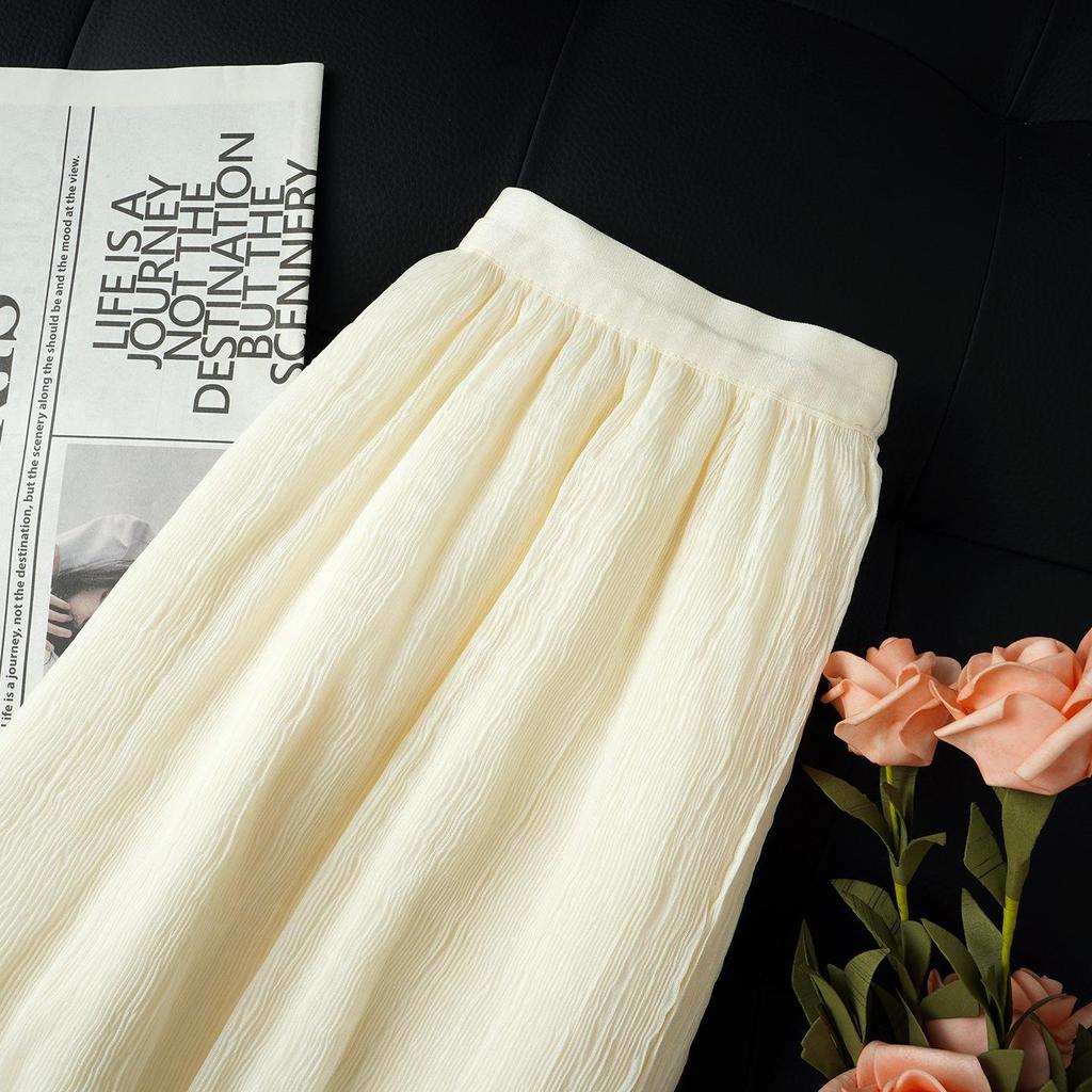 White Mesh Midi Skirt for Women - Elegant High Waist Drape Gentle Style