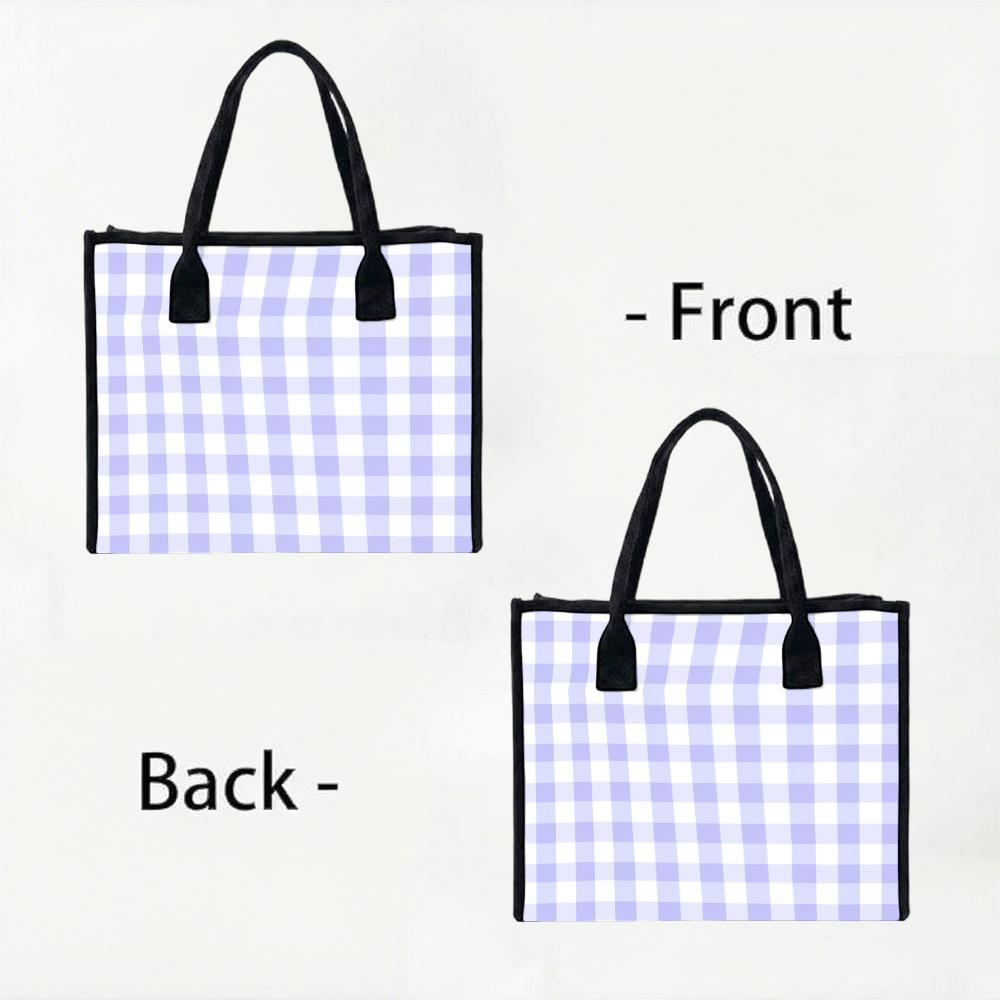 Light Purple Gingham Casual Tote Bag Fashion Large Capacity Daily Carry Handbag