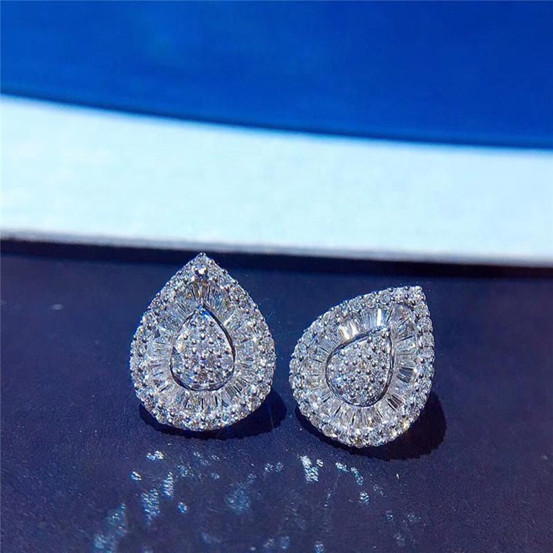 New New Trendy Pear Shaped Silver Color Stud Earrings Women Inlaid Brilliant Cubic Zirconia Delicate Female Jewelry for Party