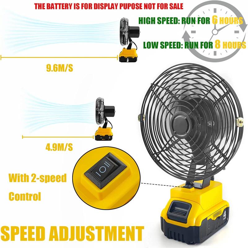 Cordless Camping Fan Jobsite Fan for Dewalt 18V 20V Li-ion Battery Portable 2-Speed Fan Power Tool DCB200 DCB201 DCB203