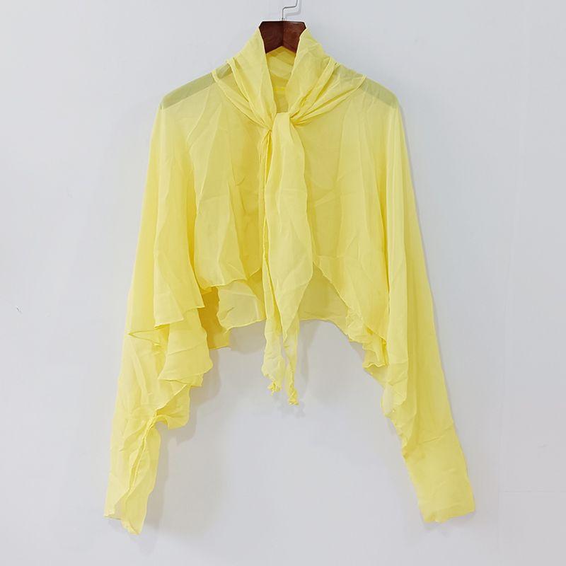 

Экспортный солнцезащитный платок-шаль для женщин, кардиган, марлевые рукава на шнуровке, креативный солнцезащитный вуаль, верхняя одежда, сочетается с короткой маленькой рубашкой C866 Yellow All yards