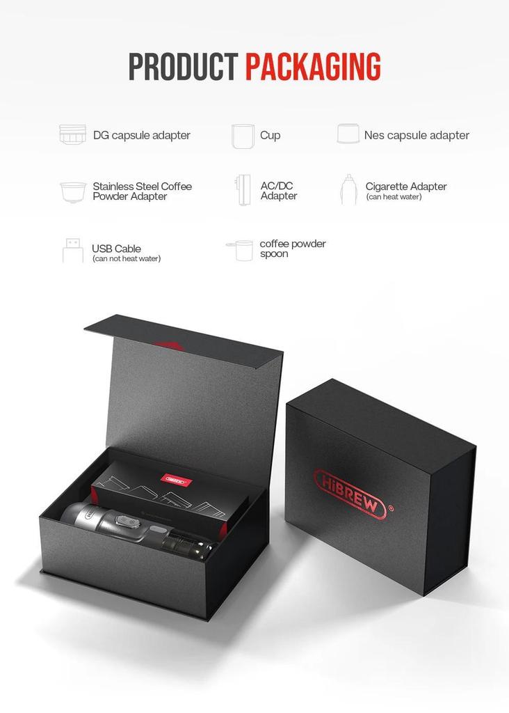 New HiBREW Portable Coffee Maker Expresso Coffee Maker for Nexpresso Capsules Coffee Powder for Car Camping H4A