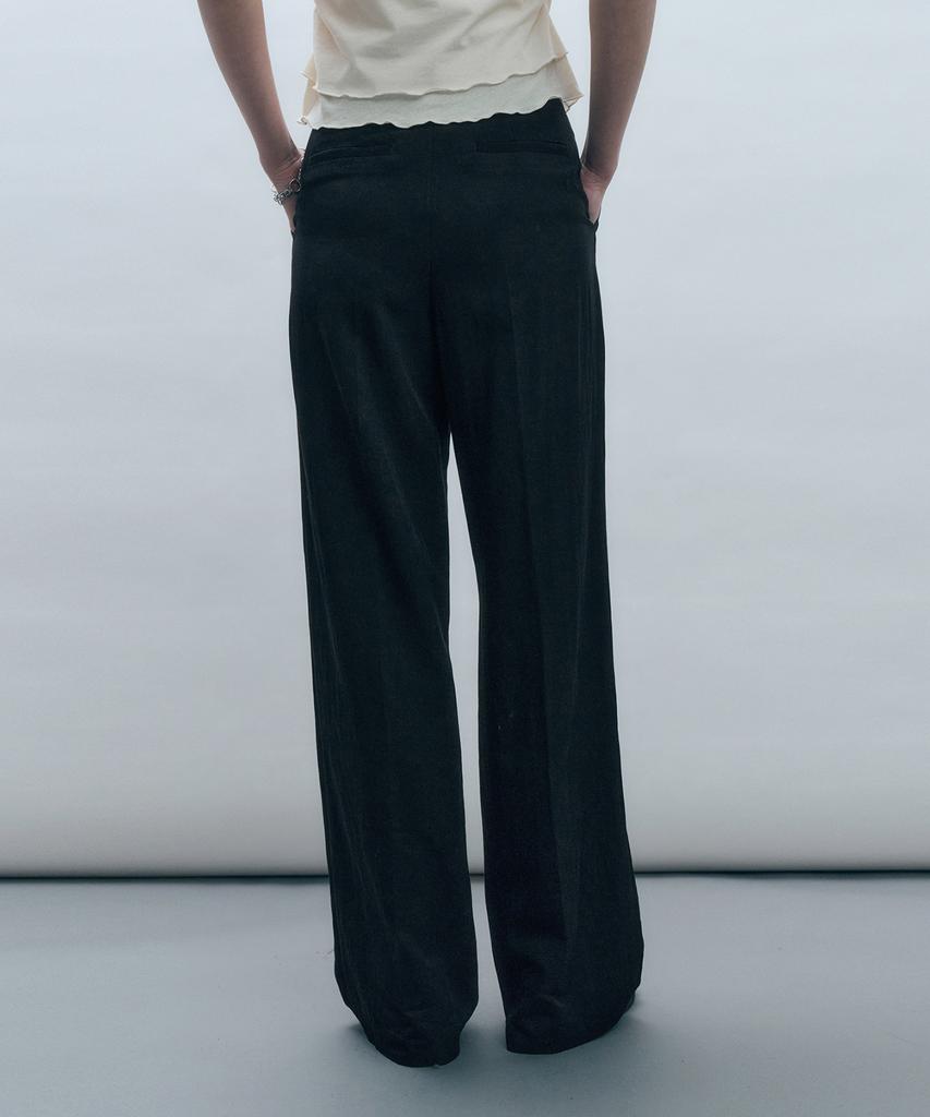 MONGDOL Nylon One-Tuck Wide Slacks Black Mdpt025Nyblack
