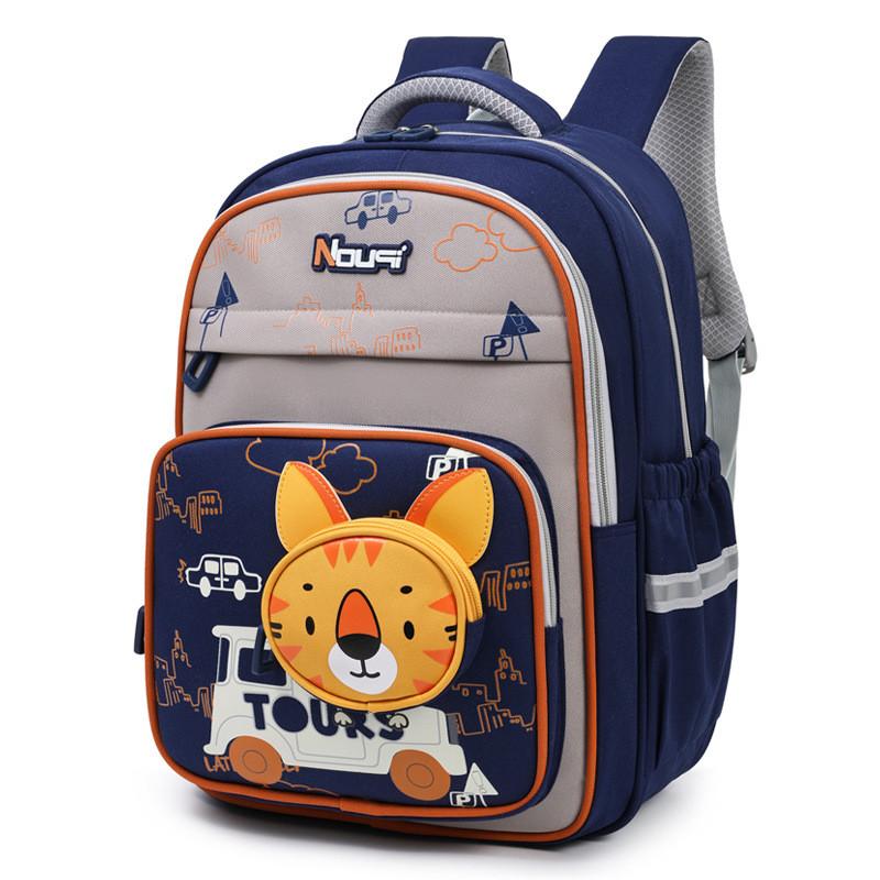 Kids Capacity Big Contrast Color Backpack With Cartoon Animal Tiger Design Cat