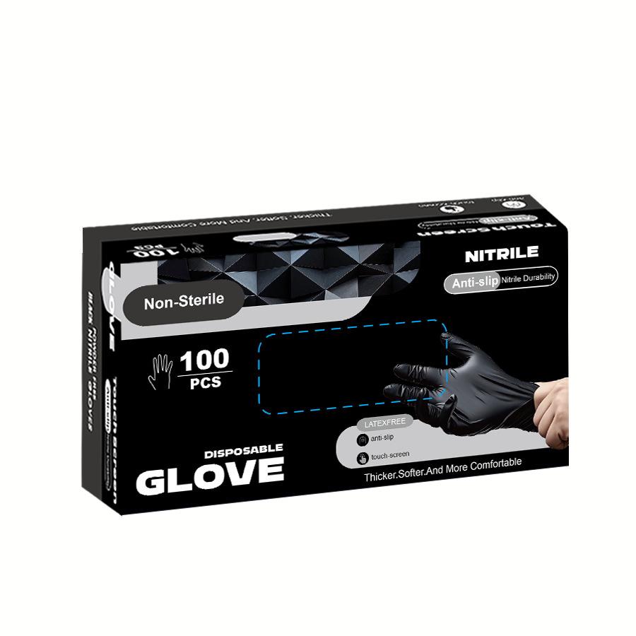 High-Elastic Black Nitrile Gloves - Disposable, Protective, Latex-Free