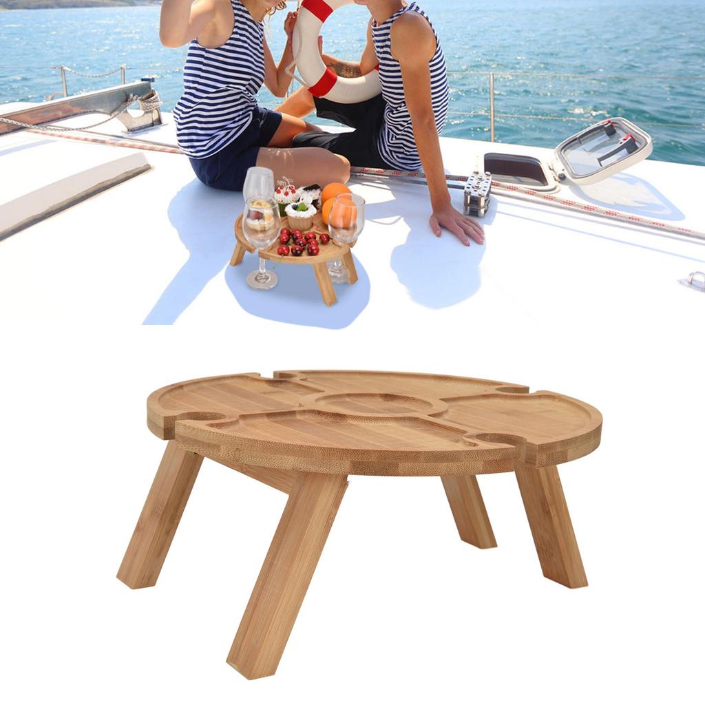 Outdoor Wine Table Folding Wooden Picnic Table with Wine Glass Holder for Hiking Camping Outdoor Dinner